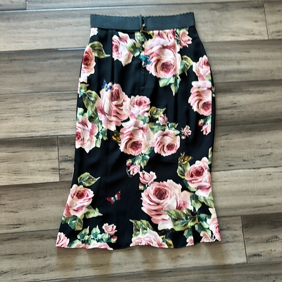 Floral Black and Pink Women's Skirt - Picture 2 of 4
